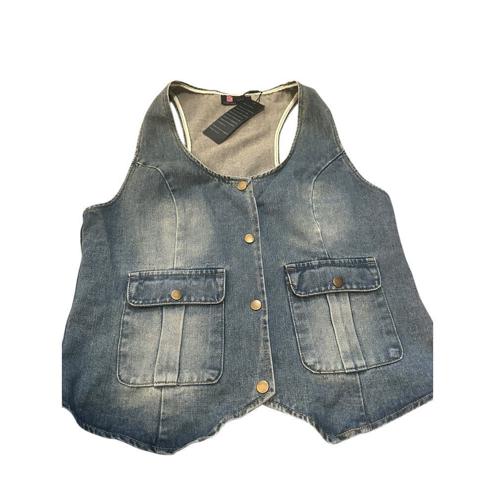 NWT KANCY KOLE BLUE  Jeans Vest Women Size L.